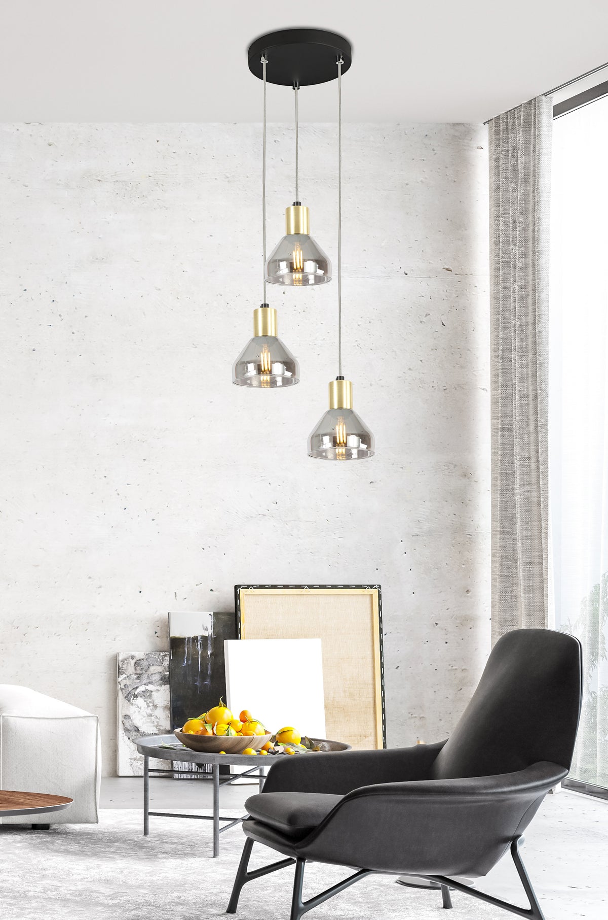 Suspension Gregory Talerz 3 lumières noire, verre