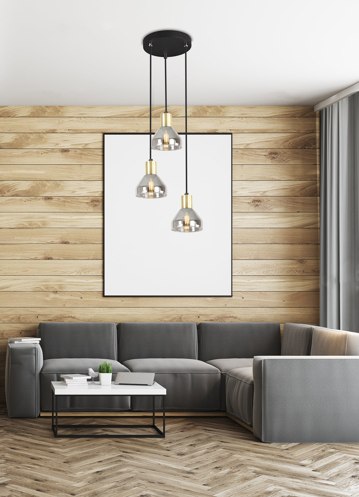Suspension Gregory Talerz 3 lumières noire, verre