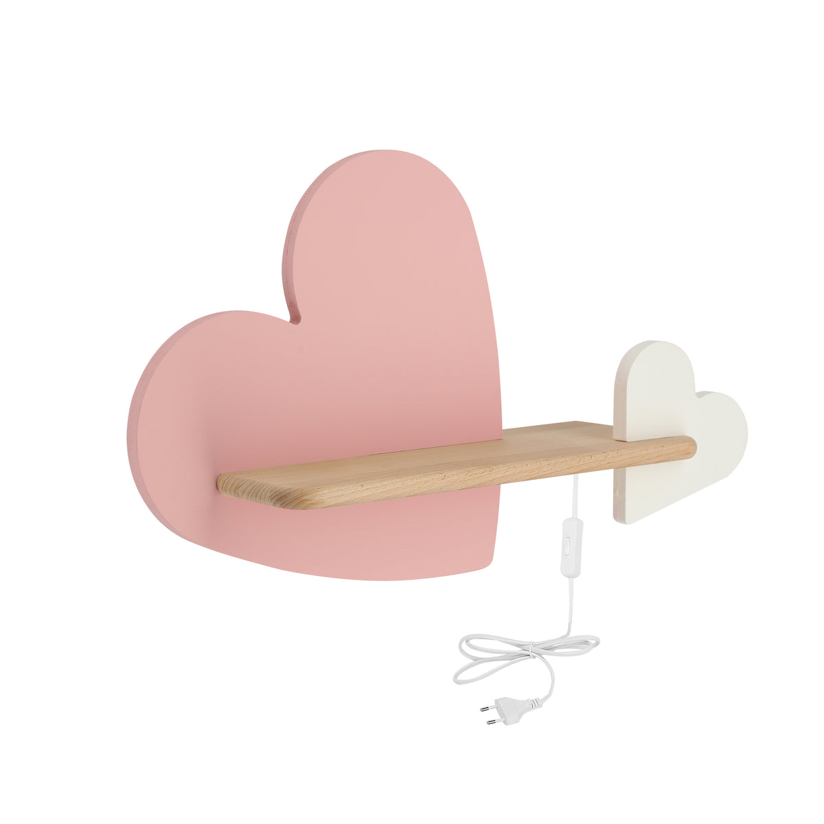 Applique murale LED Heart pour chambre d'enfant rose et blanche, bois