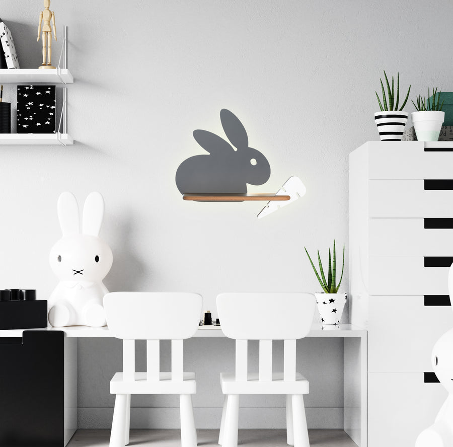 Applique murale LED Rabit pour chambre d'enfant grise, bois (réf. 21-84743)