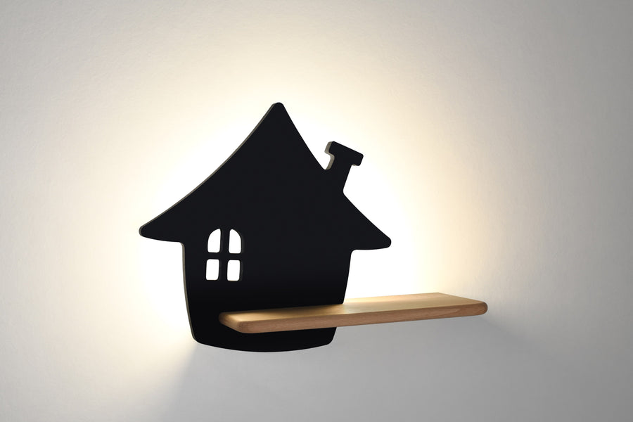 Applique murale LED House pour chambre d'enfant noire, bois (réf. 21-84859)