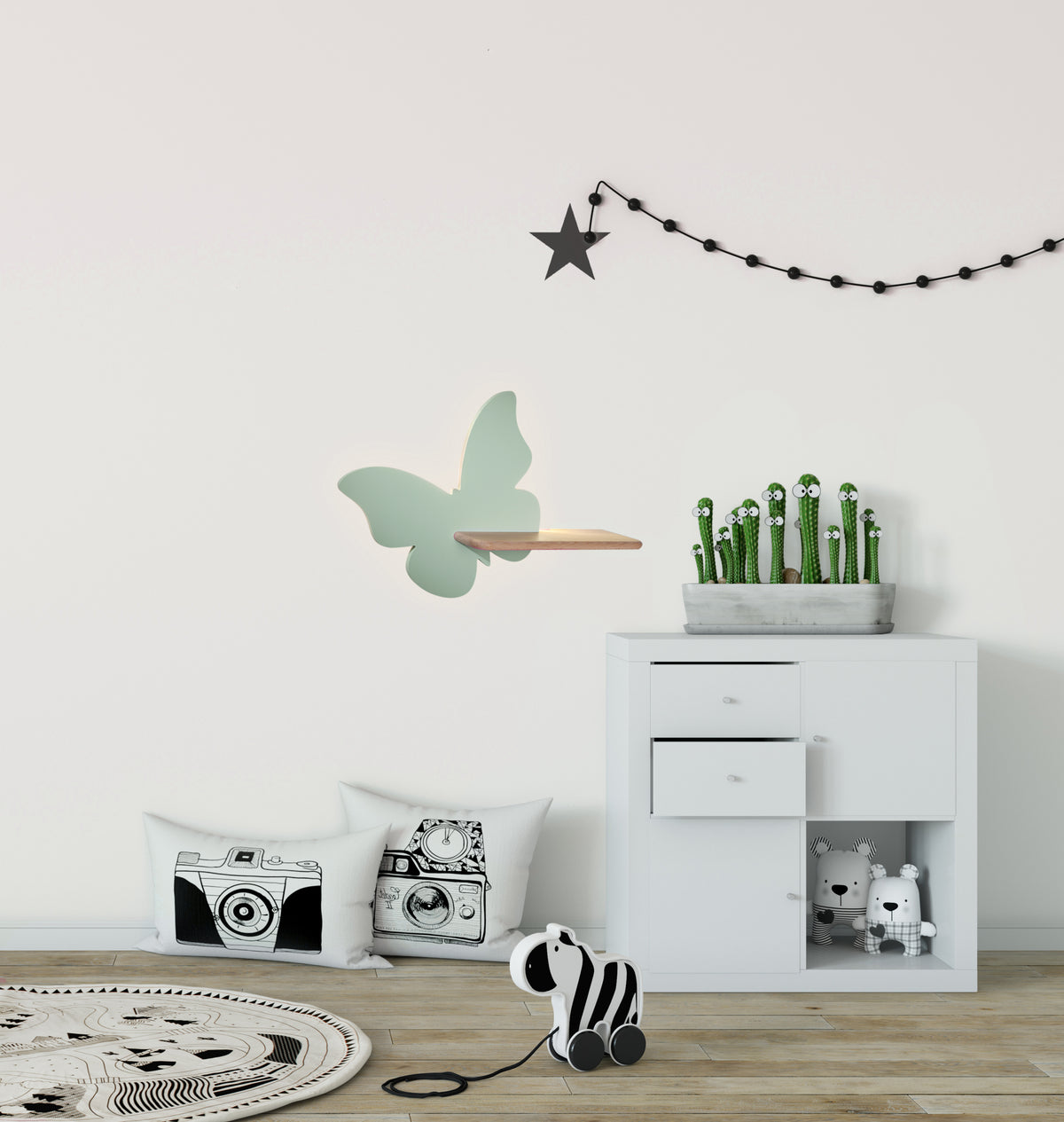 Applique murale LED Butterfly pour chambre d'enfant, bois