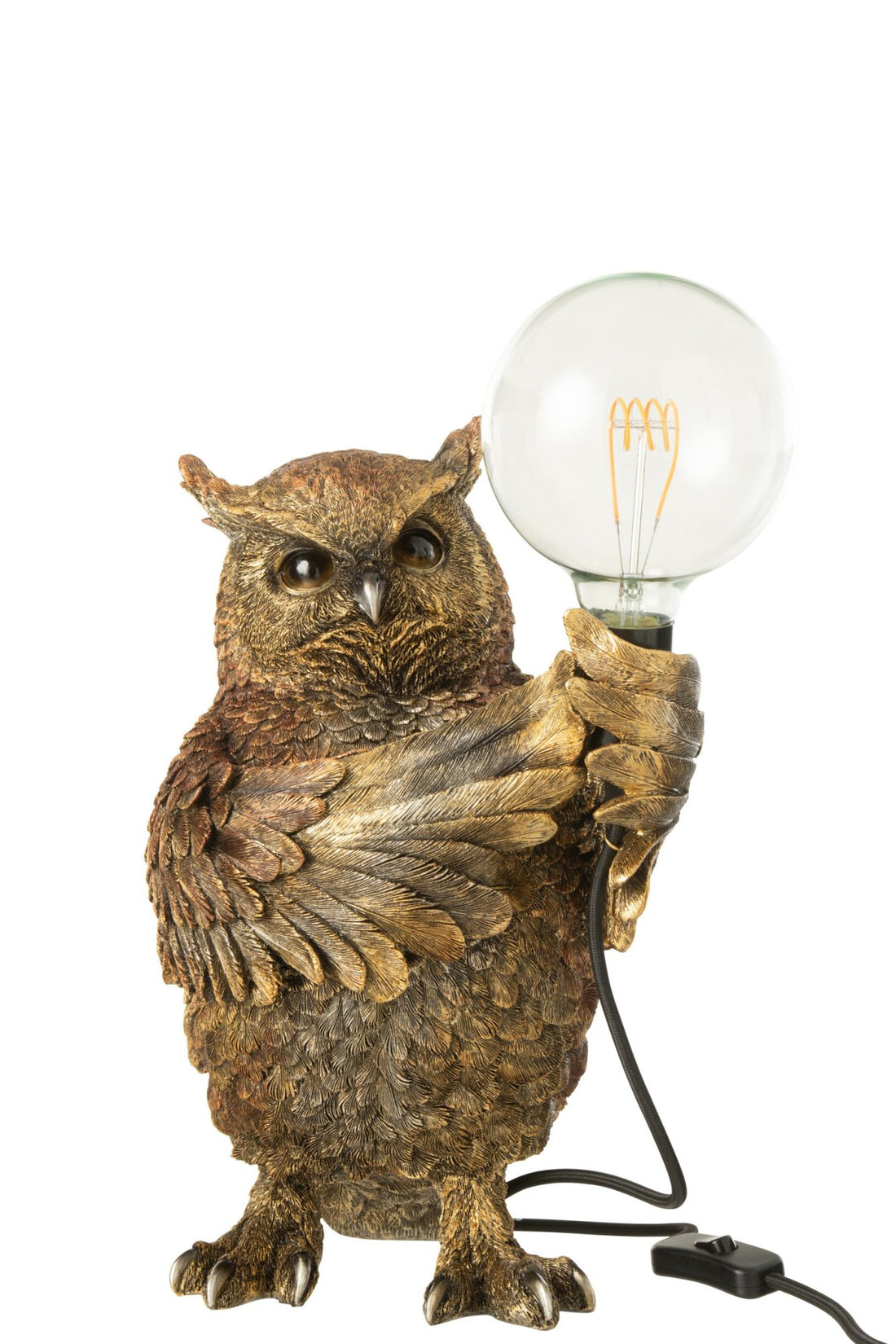 Lampe à poser hibou en polyrésine marron antique