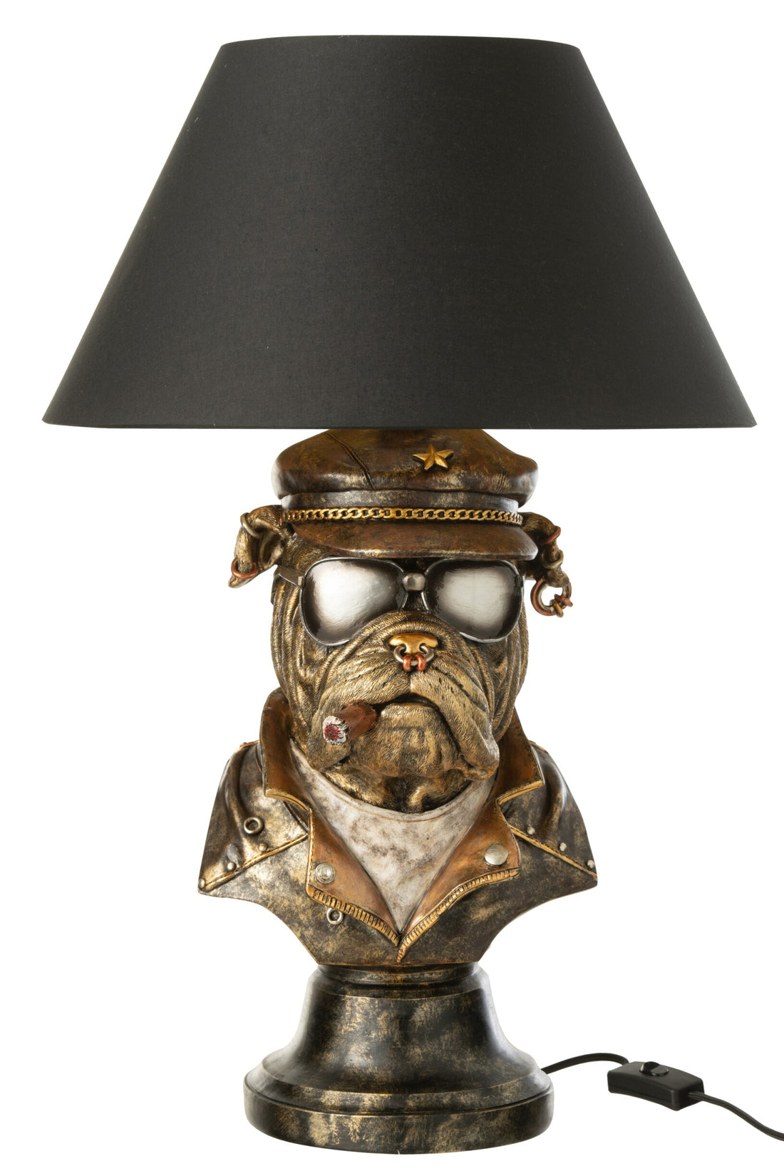 Lampe à poser bouledogue en polyrésine marron antique
