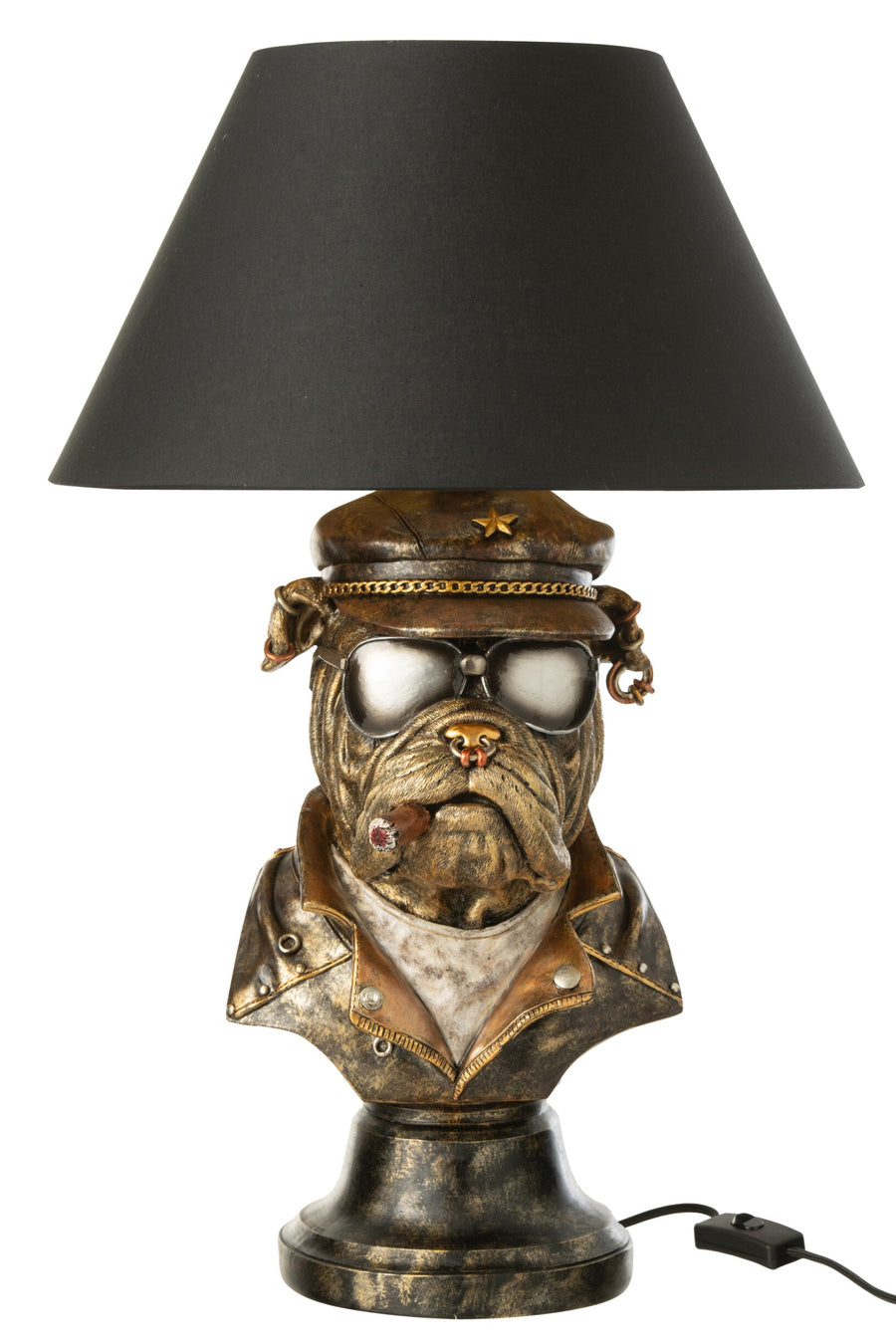 Lampe à poser bouledogue en polyrésine marron antique