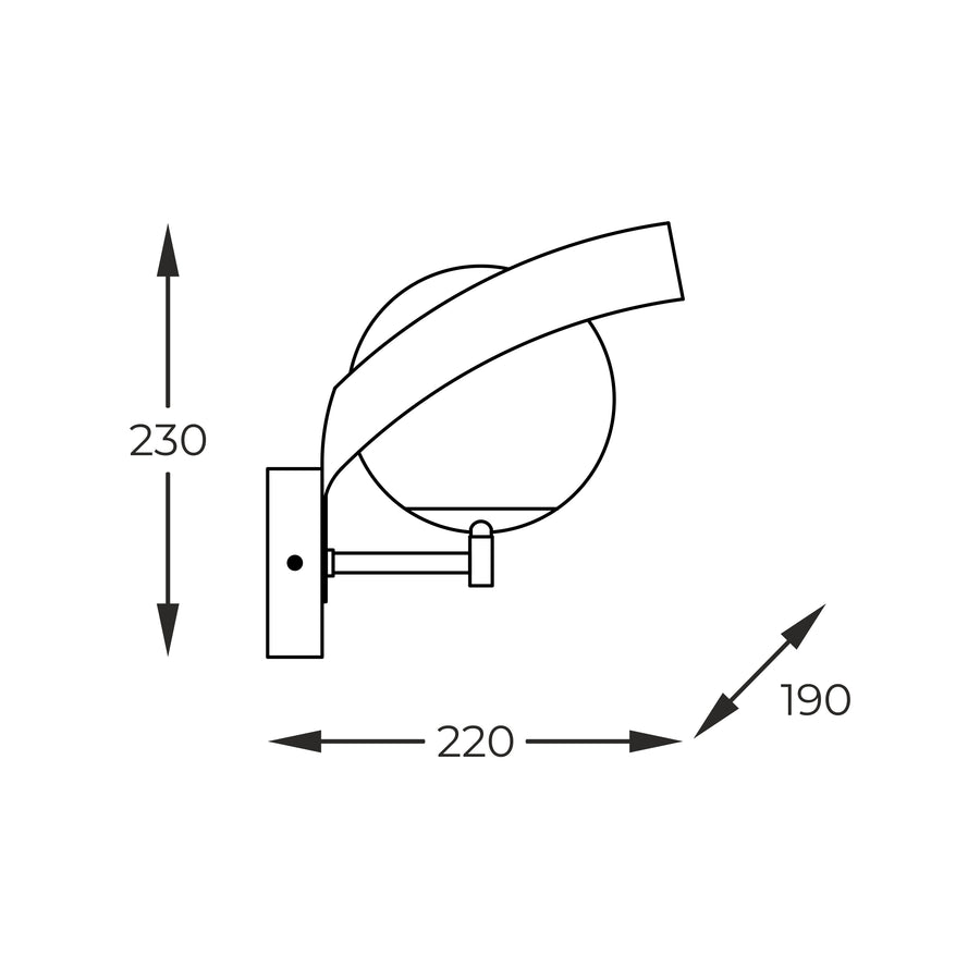 Schéma coté de l'applique, hauteur 230 mm, profondeur 220 et 190 mm