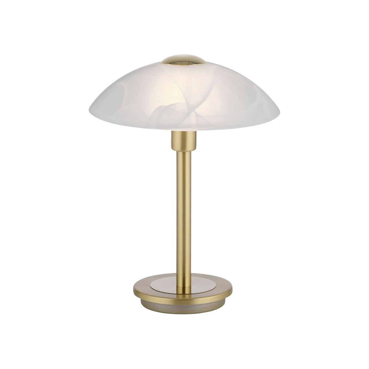 Lampe détourée sur fond blanc, abat-jour dôme en verre opaque et pied doré