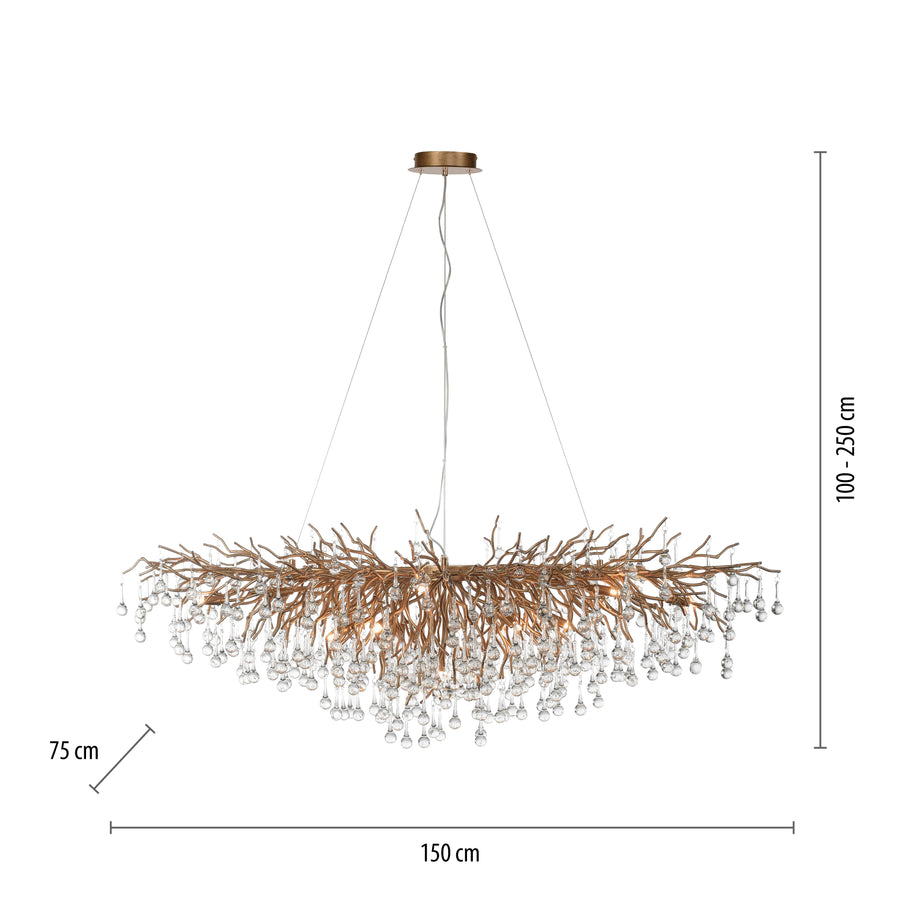 Suspension Icicle 15 lumières laiton vieilli, verre