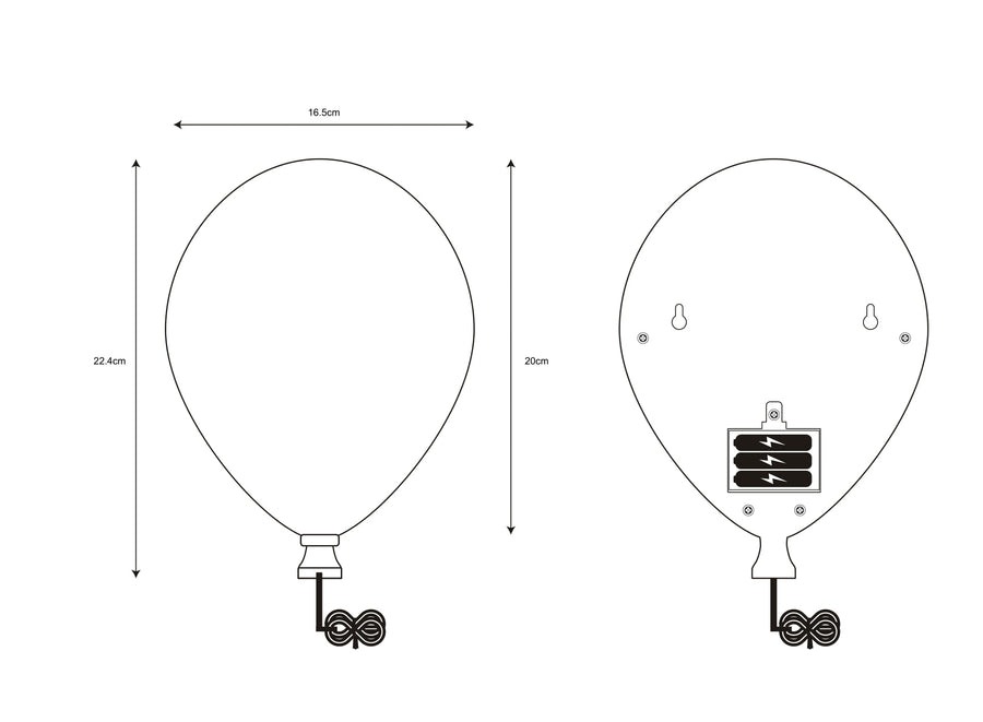 Dessin technique détaillant le dos, les fixations et le compartiment à piles