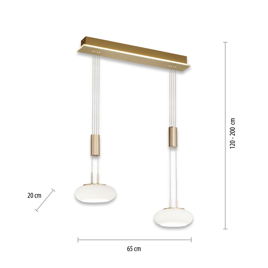 Suspension Q-Etienne laiton mat, verre, L 20 cm