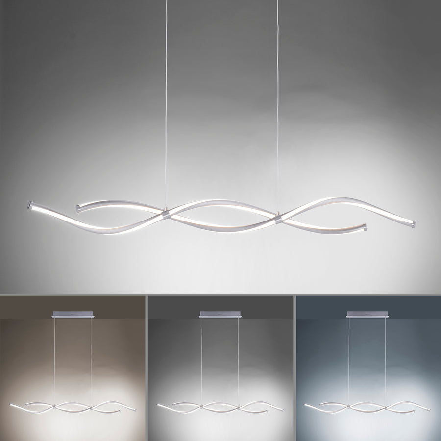 Collage montrant plusieurs températures de couleur et intensités lumineuses de la suspension.
