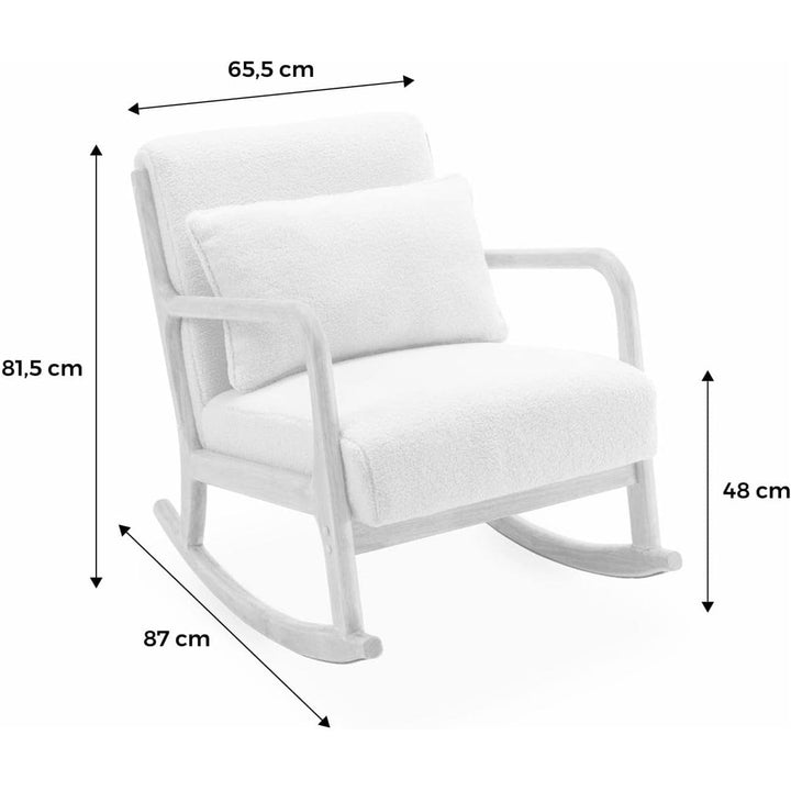 Alice'S Home - Fauteuil À Bascule Design En Bois Et Tissu. Bouclettes Blanches. Structure Hévéa Teinté Noyer Clair | Designix - Amazon    - https://designix.fr/