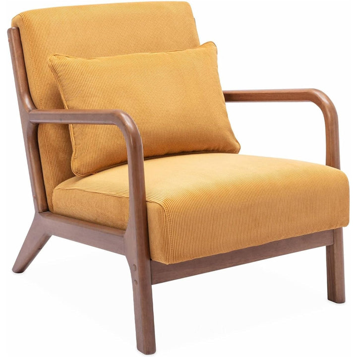 Alice'S Home - Fauteuil Velours Côtelé Ocre. Pieds Bois D'Hévéa Teinté Noyer Clair. 1 Place Droit Fixe. Pieds Compas Scandinave. Structure En Bois Solide | Designix -     - https://designix.fr/