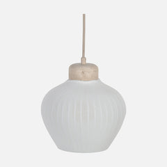 Suspension lin et travertin naturelle, abat-jour crème Ø 21 cm | Travino
