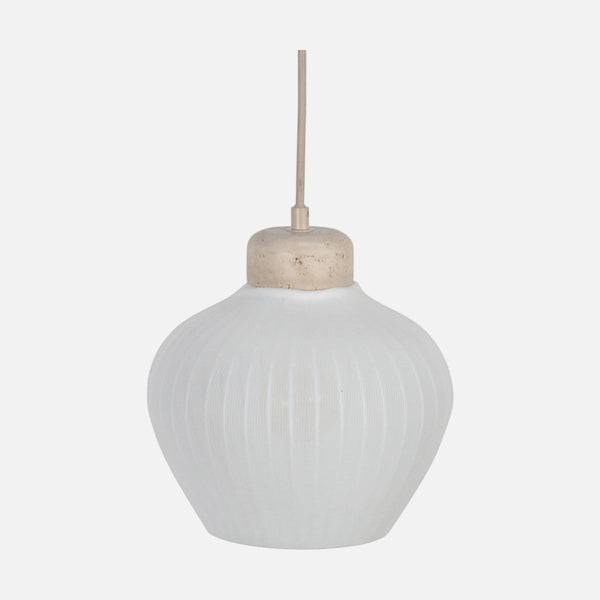 Suspension lin et travertin naturelle, abat-jour crème Ø 21 cm | Travino