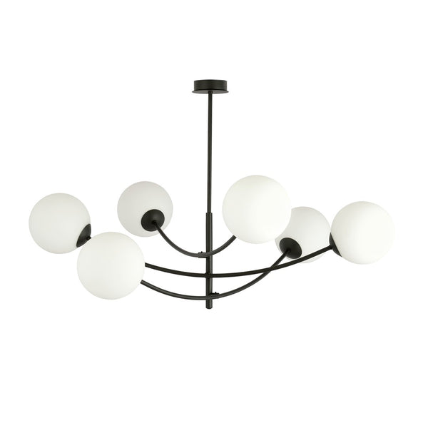 Plafonnier Hunter 6 lumières noir, verre opale