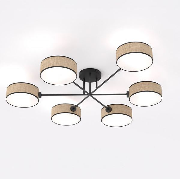 Plafonnier Maga 6 lumières, rotin