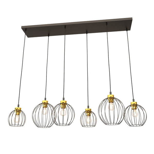 Suspension Nando 6 lumières noire et dorée