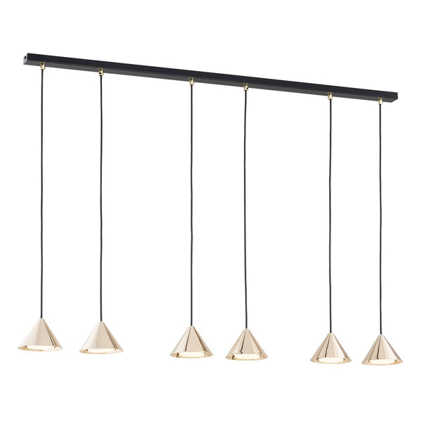 Suspension Elit 6 lumières noire et dorée