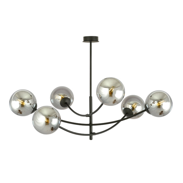 Plafonnier Hunter 6 lumières noir, verre graphite