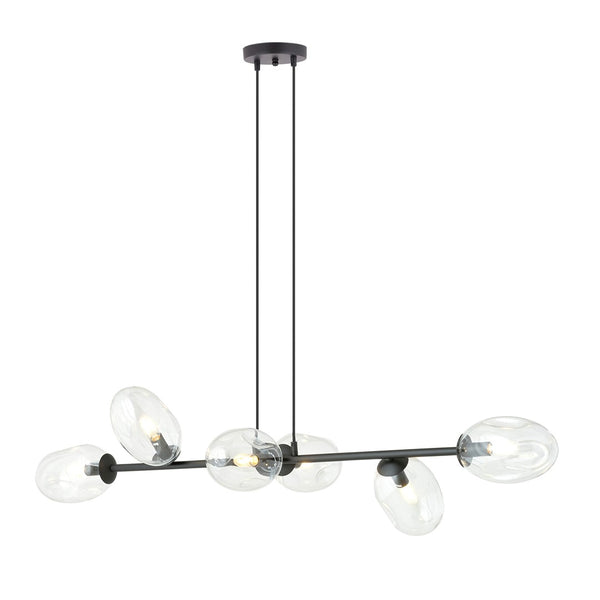 Suspension Pandora 6 lumières noire, verre transparent