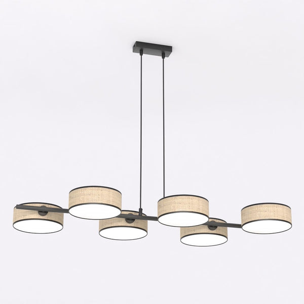 Suspension Drumz 6 lumières, rotin