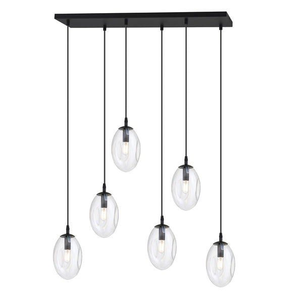Suspension Astral 6 lumières noire, verre transparent