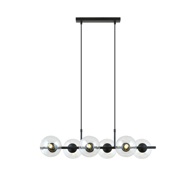 Suspension Rory 6 lumières, verre transparent