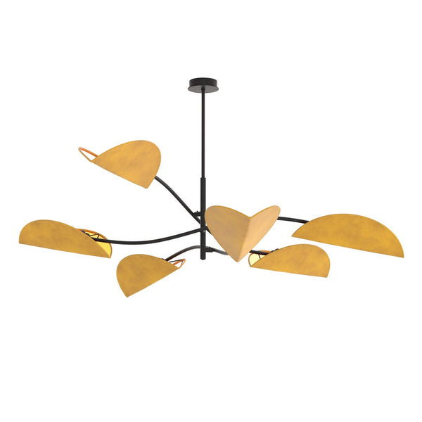 Suspension Lotus 6 lumières noire, moutarde