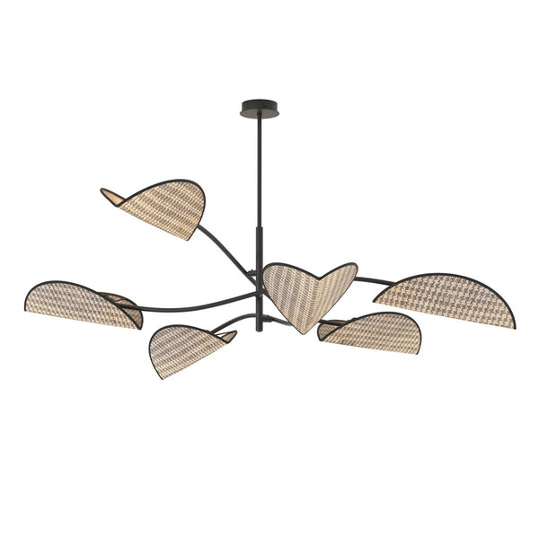 Suspension Lotus 6 lumières noire, naturel