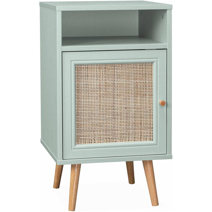 Alice'S Home - Table De Chevet En Cannage - Bohème - 40X39X65.8Cm Coloris Vert Céladon - 2 Niveaux - 1 Porte - 1 Espace De Rangement - Pieds Scandinaves | Designix - Amazon    - https://designix.fr/