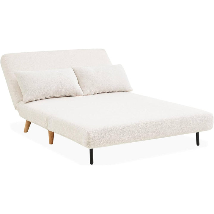 Alice'S Home - Canapé Convertible En Tissu Bouclettes Blanches- Guesta - 2 Places Scandinave. Pieds Bois Foncé. Banquette. Dossier Inclinable | Designix -     - https://designix.fr/