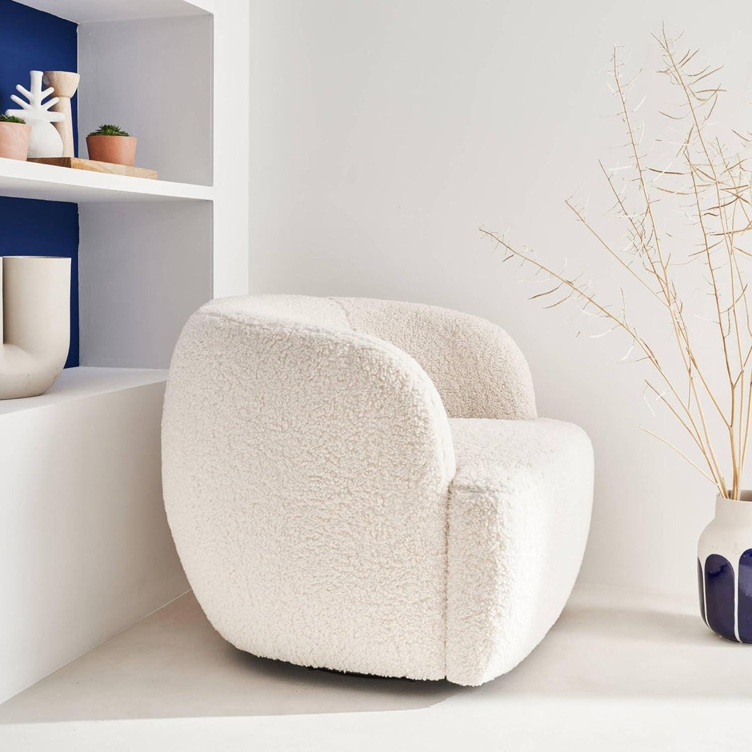 Alice'S Home - Fauteuil Cosy Rond Pivotant En Bouclette Crème. Laya. L 79.5 X P 77.5 X H 67Cm | Designix -     - https://designix.fr/