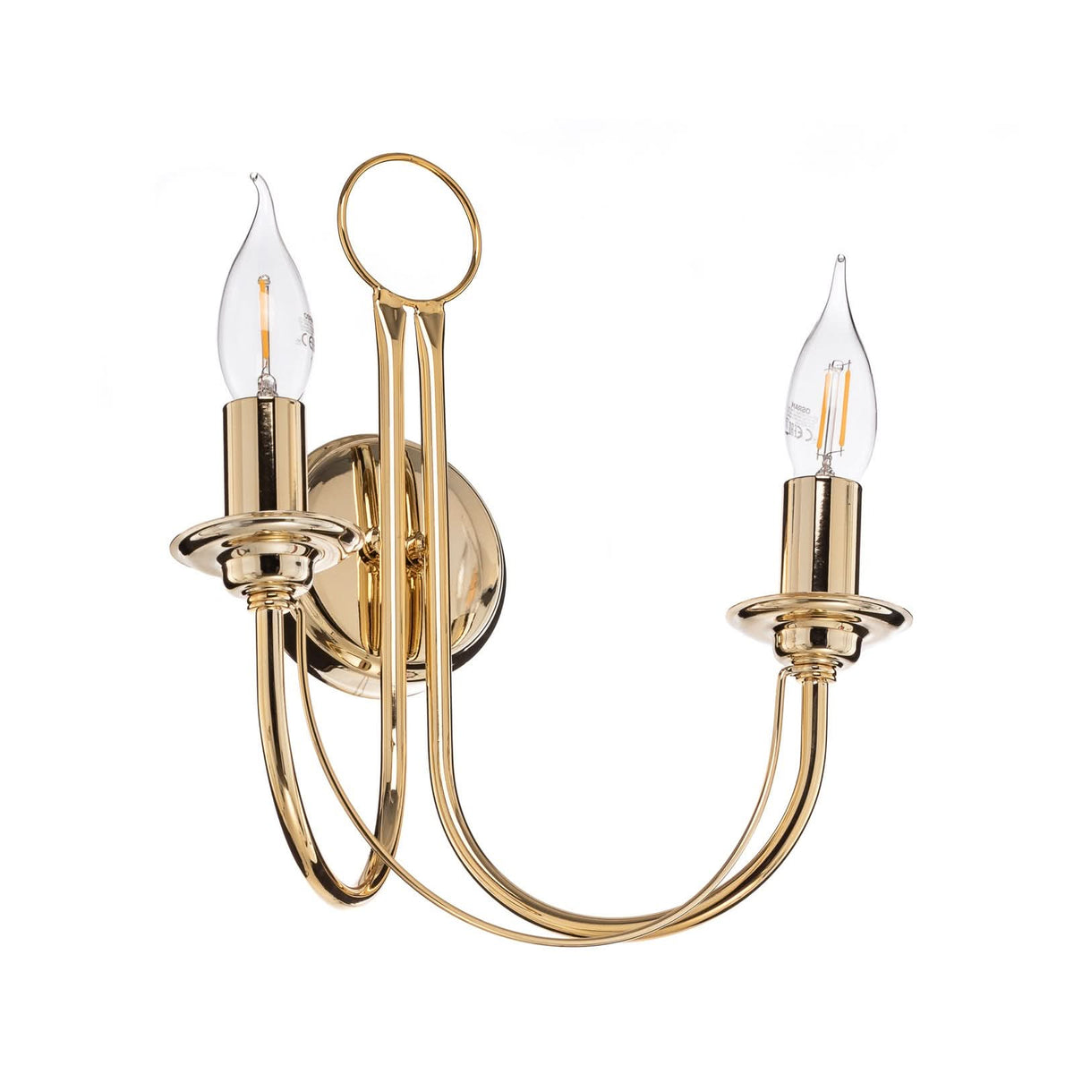 Applique murale en acier, doré, 2 lumières, hauteur 35 cm