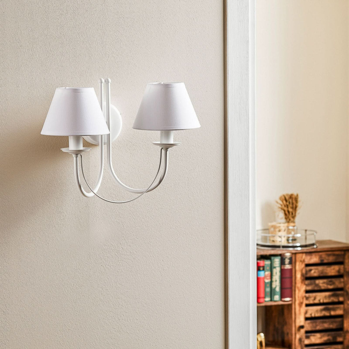 Applique murale Bona en tissu, blanc, 2 lumières, hauteur 30 cm