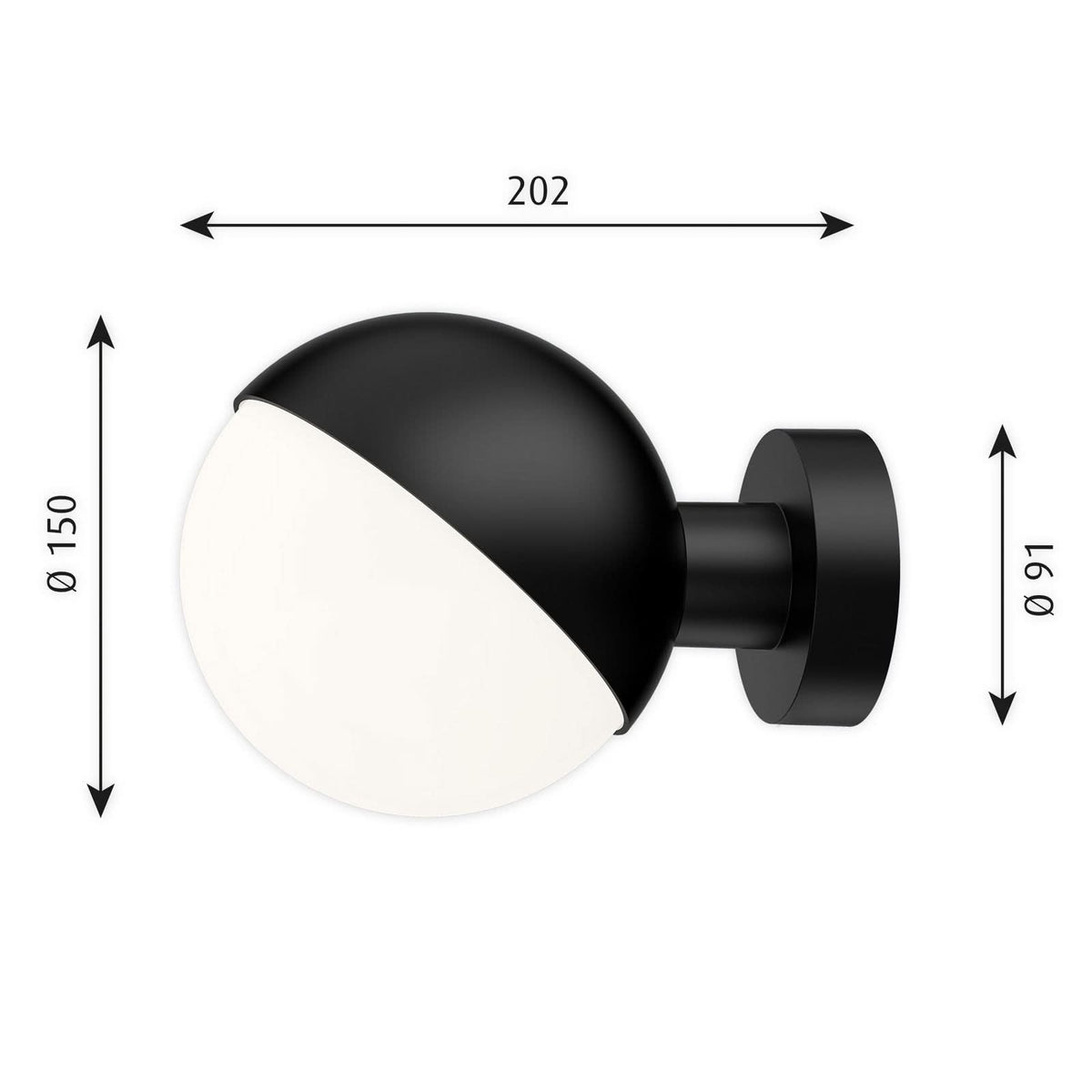 Applique murale VL Studio en verre, noir et blanc, Ø 15 cm, 30 W