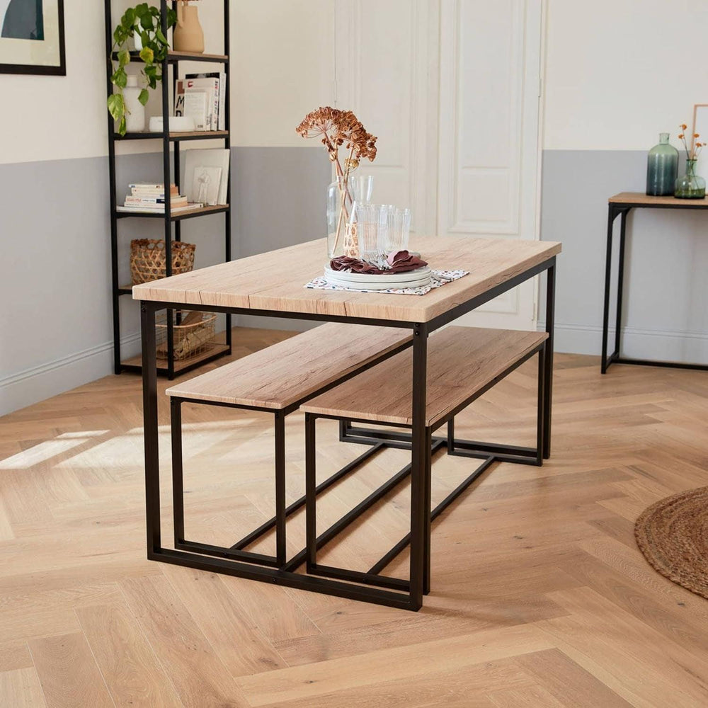 Alice'S Home - Set LOFT Table Rectangulaire En Acier Noir L140X L80 X H75Cm. 2 Bancs De L120X L35X H46Cm. 4 Places | Designix - Amazon    - https://designix.fr/