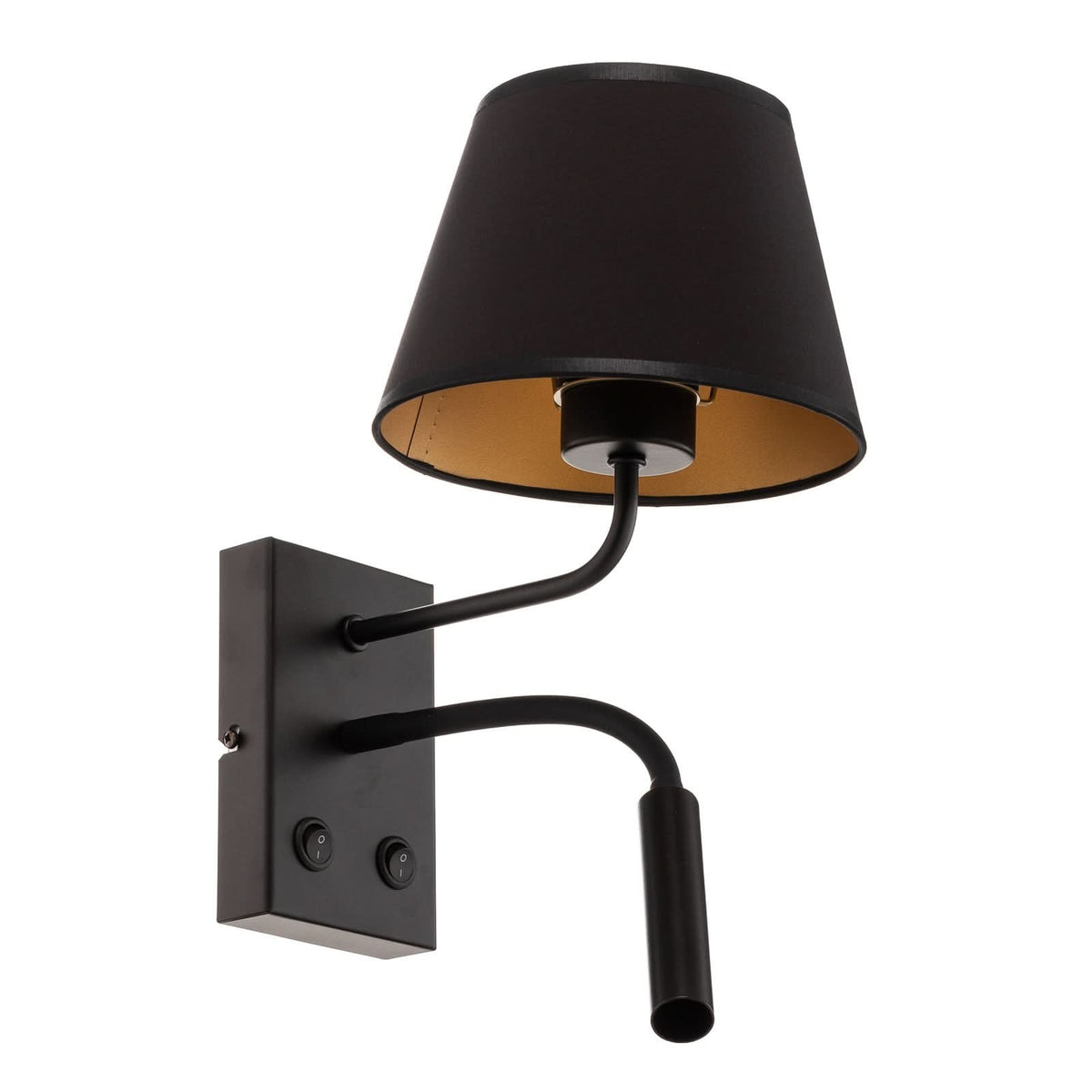Applique murale Soho en tissu, noir et doré, 2 lumières, hauteur 38 cm, largeur 18 cm, modèle 2