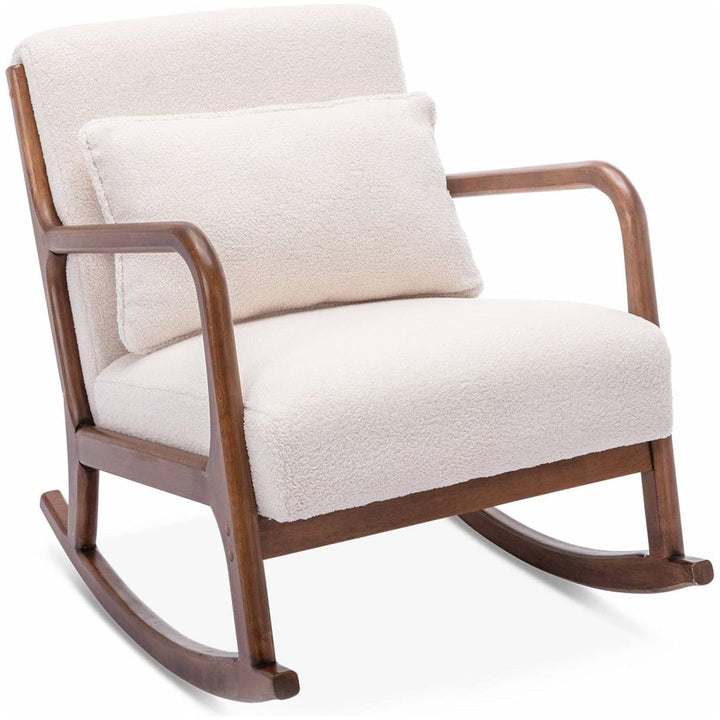 Alice'S Home - Fauteuil À Bascule Design En Bois Et Tissu. Bouclettes Blanches. Structure Hévéa Teinté Noyer Clair | Designix - Amazon    - https://designix.fr/