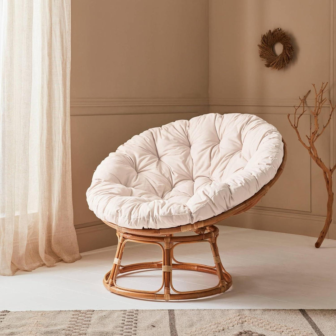 Alice'S Home - Fauteuil Papasan En Rotin Avec Coussin Blanc Ø113Cm | Designix -     - https://designix.fr/