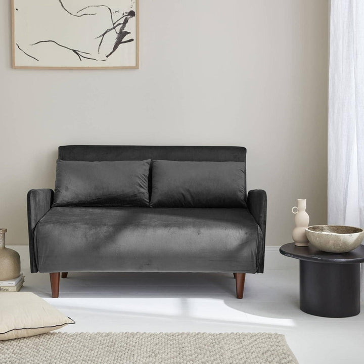 Alice'S Home - Canapé Convertible En Velours - Panam - 2 Places Scandinave. Pieds Bois Foncé. Gris Foncé. Banquette. Dossier Inclinable | Designix -     - https://designix.fr/