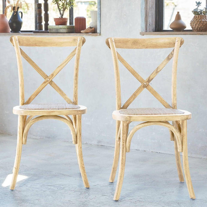 Alice'S Home - Lot De 2 Chaises De Bistrot En Bois De Cédrèle Naturel. Vintage. Assise En Rotin. Empilables | Designix - Amazon    - https://designix.fr/