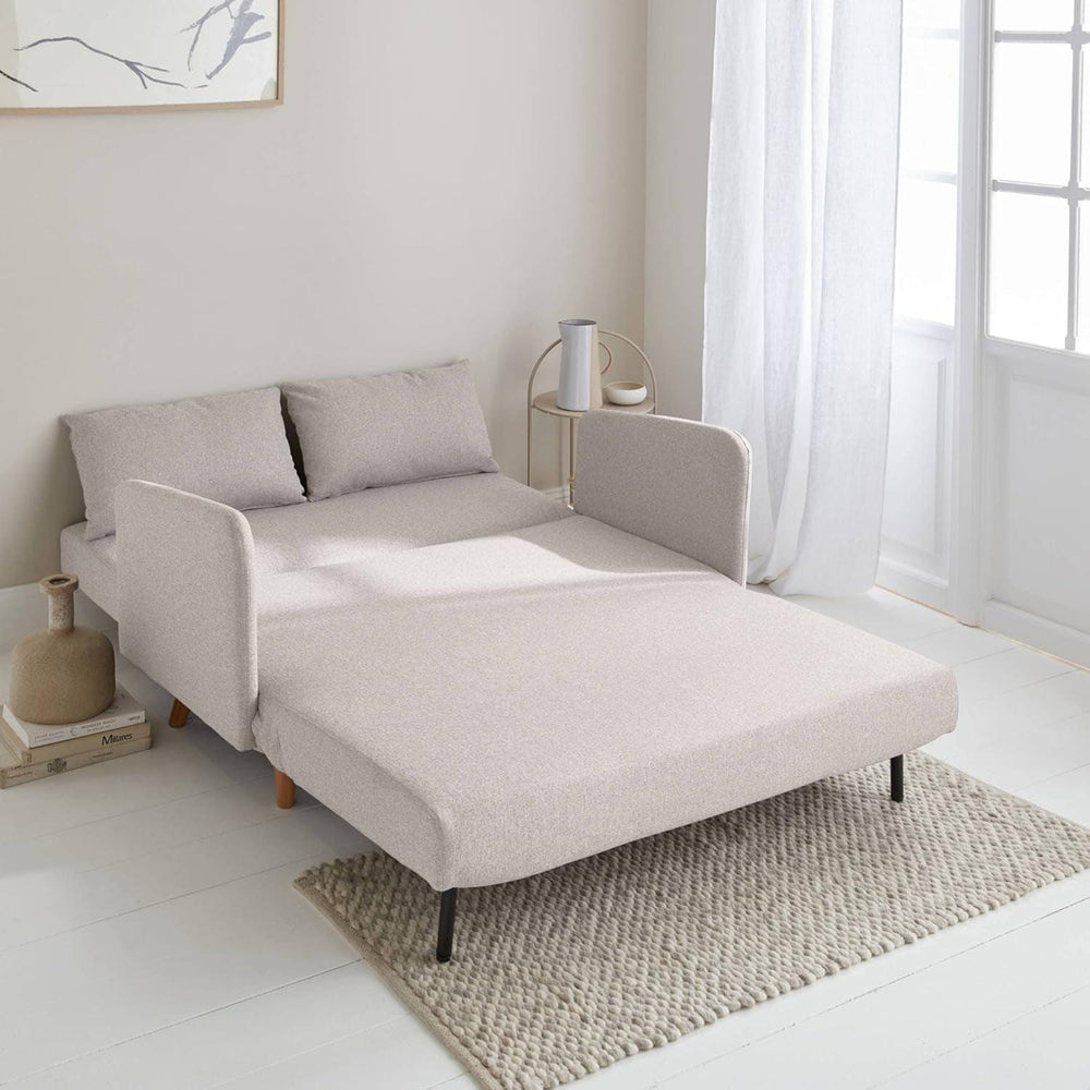 Alice'S Home - Canapé Convertible En Tissu - Panam - 2 Places Scandinave. Pieds Bois Clair. Beige. Banquette. Dossier Inclinable | Designix -     - https://designix.fr/