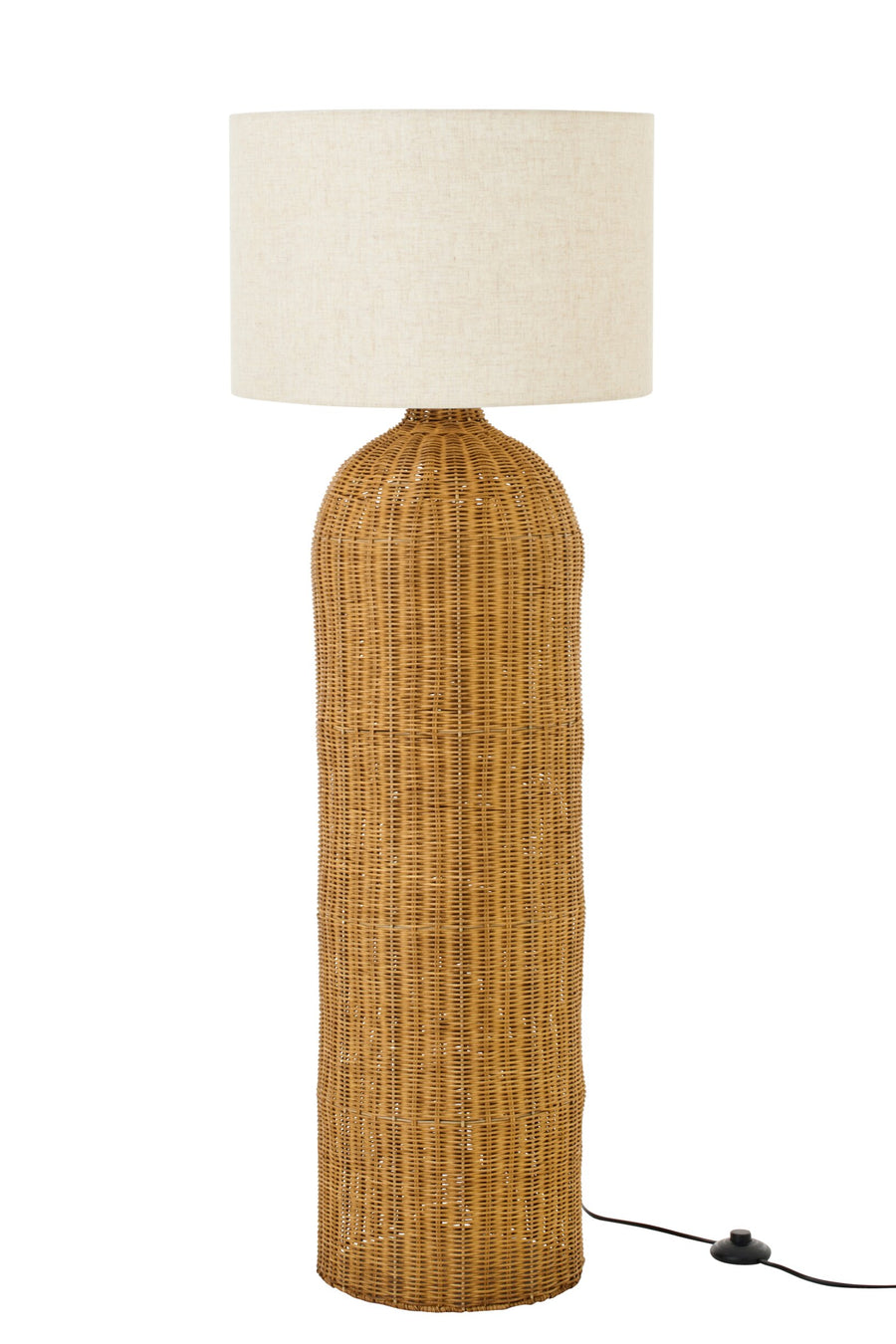 Lampadaire cylindre en métal naturel et écru
