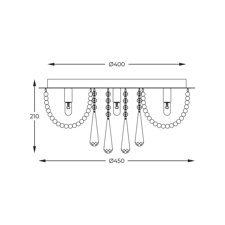 Schéma de dimensions du plafonnier avec diamètres 400 et 450 mm.