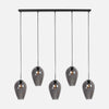 Suspension verre fumé goutte, 5 verres sur barre 110 cm | Drovia