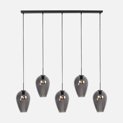 Suspension verre fumé goutte, 5 verres sur barre 110 cm | Drovia