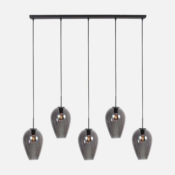 Suspension verre fumé goutte, 5 verres sur barre 110 cm | Drovia