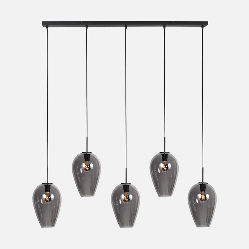 Suspension verre fumé goutte, 5 verres sur barre 110 cm | Drovia