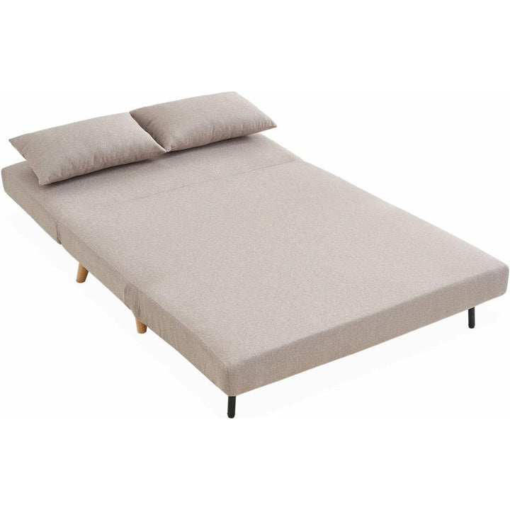 Alice'S Home - Canapé Convertible En Tissu - Guesta - 2 Places Scandinave. Pieds Bois Foncé. Beige. Banquette. Dossier Inclinable | Designix -     - https://designix.fr/